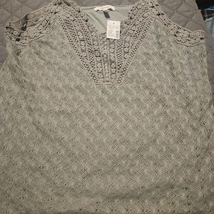 Maurices Sage Green Crochet Cold-Shoulder Tank
